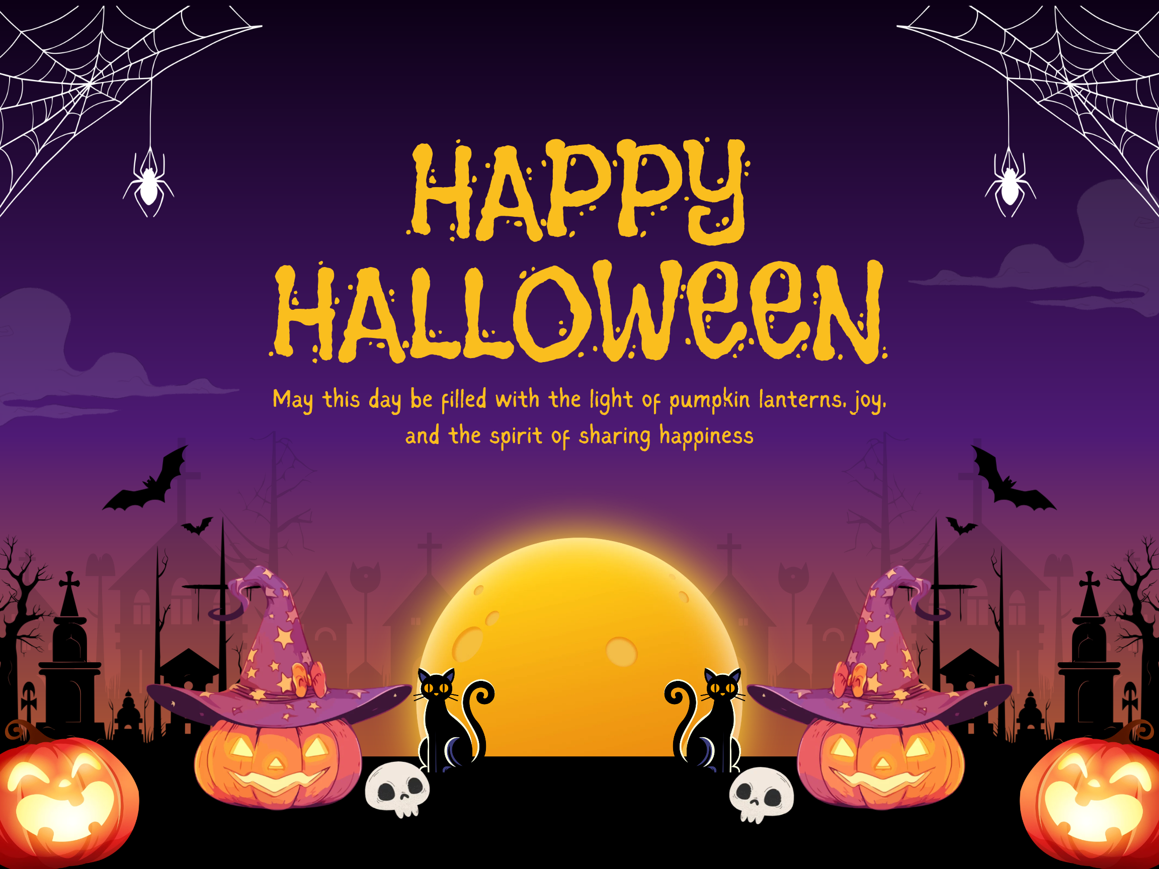 Purple And Yellow Illustrative Happy Halloween Poster A2 Landscape