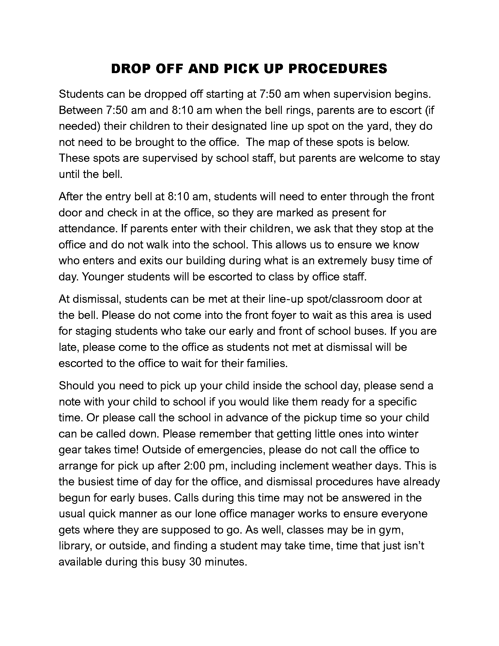 DROP OFF AND PICK UP PROCEDURES Page 1