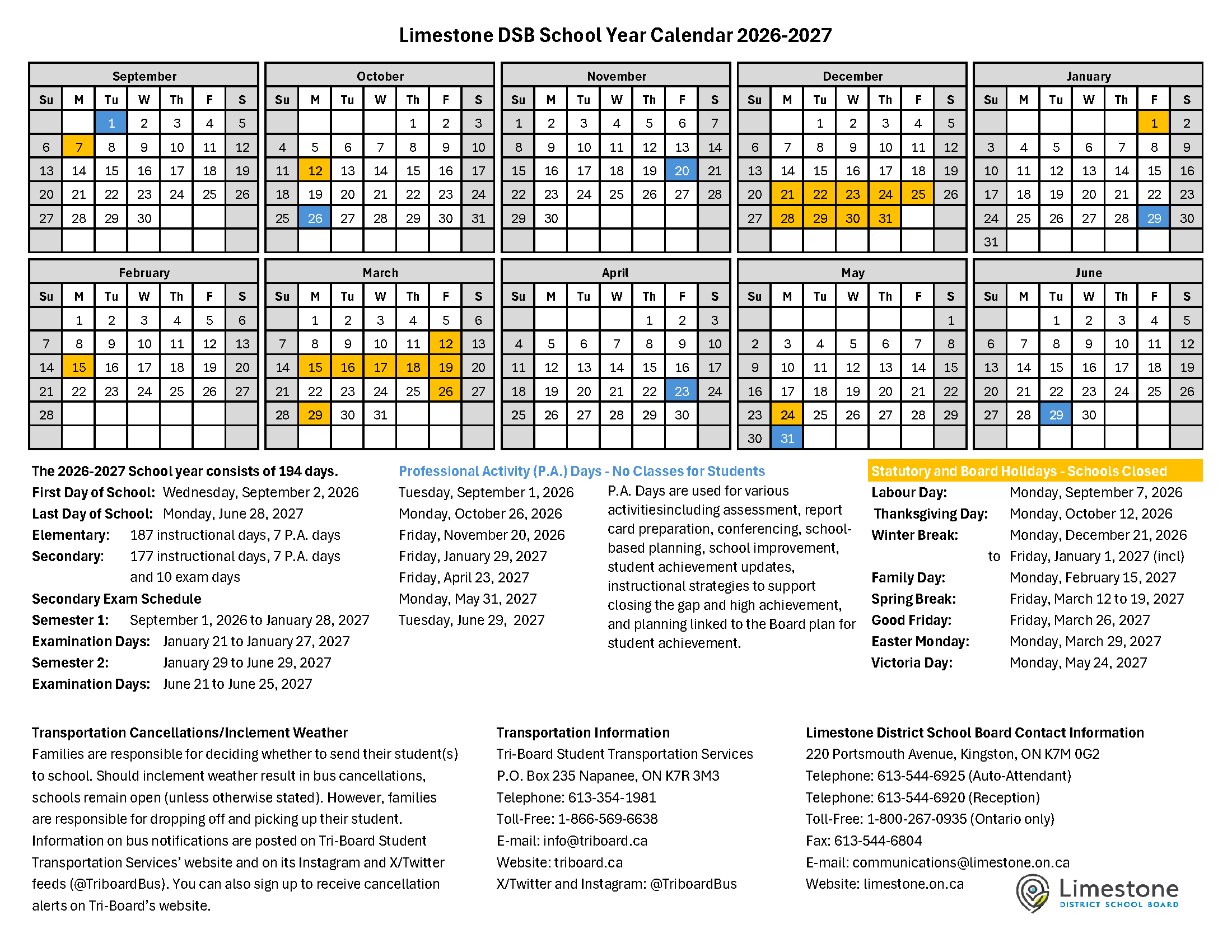 2026 2027 LDSB Calendar 2026 2027