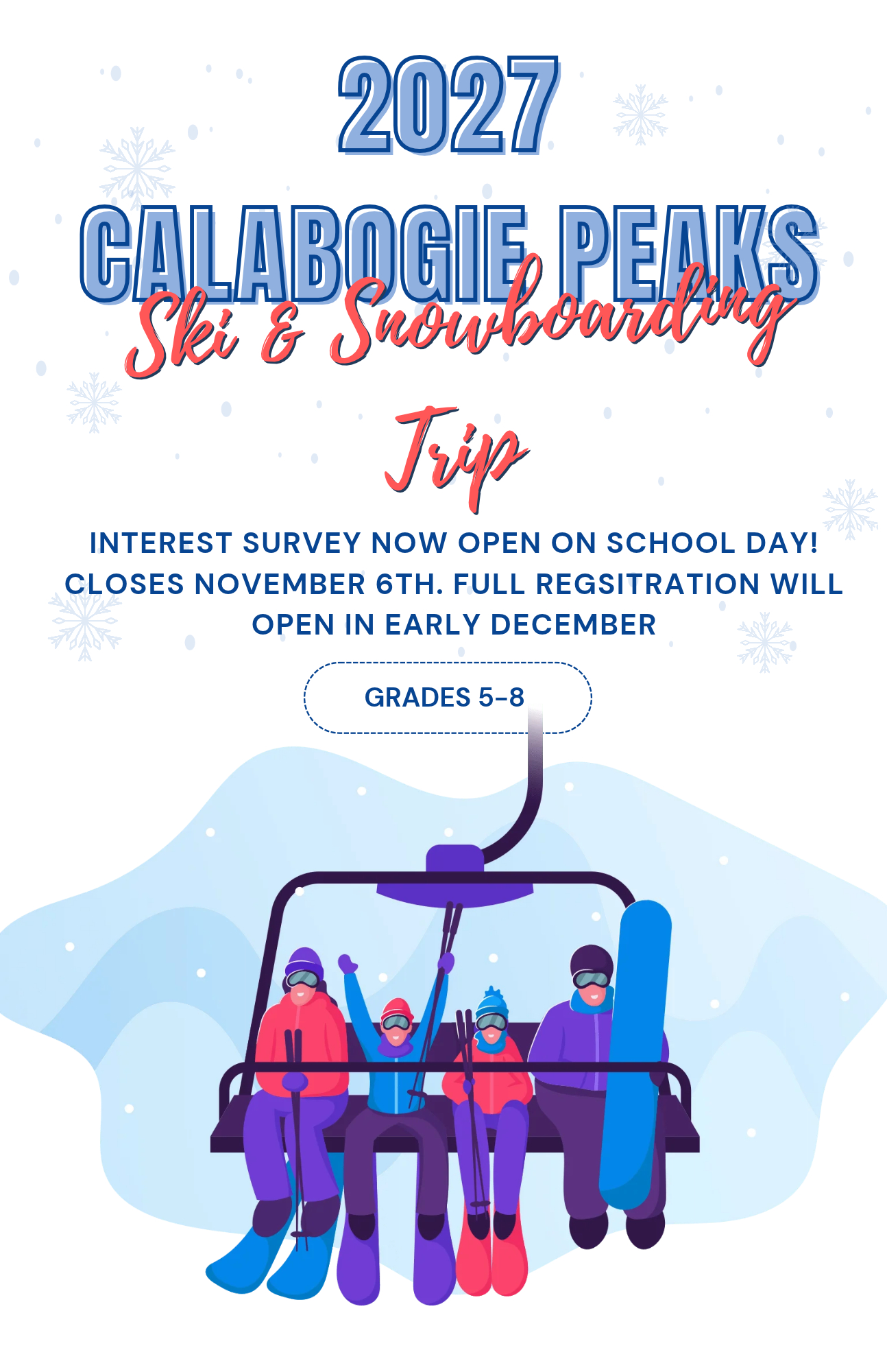 Blue Illustrative Winter Ski Trip Flyer