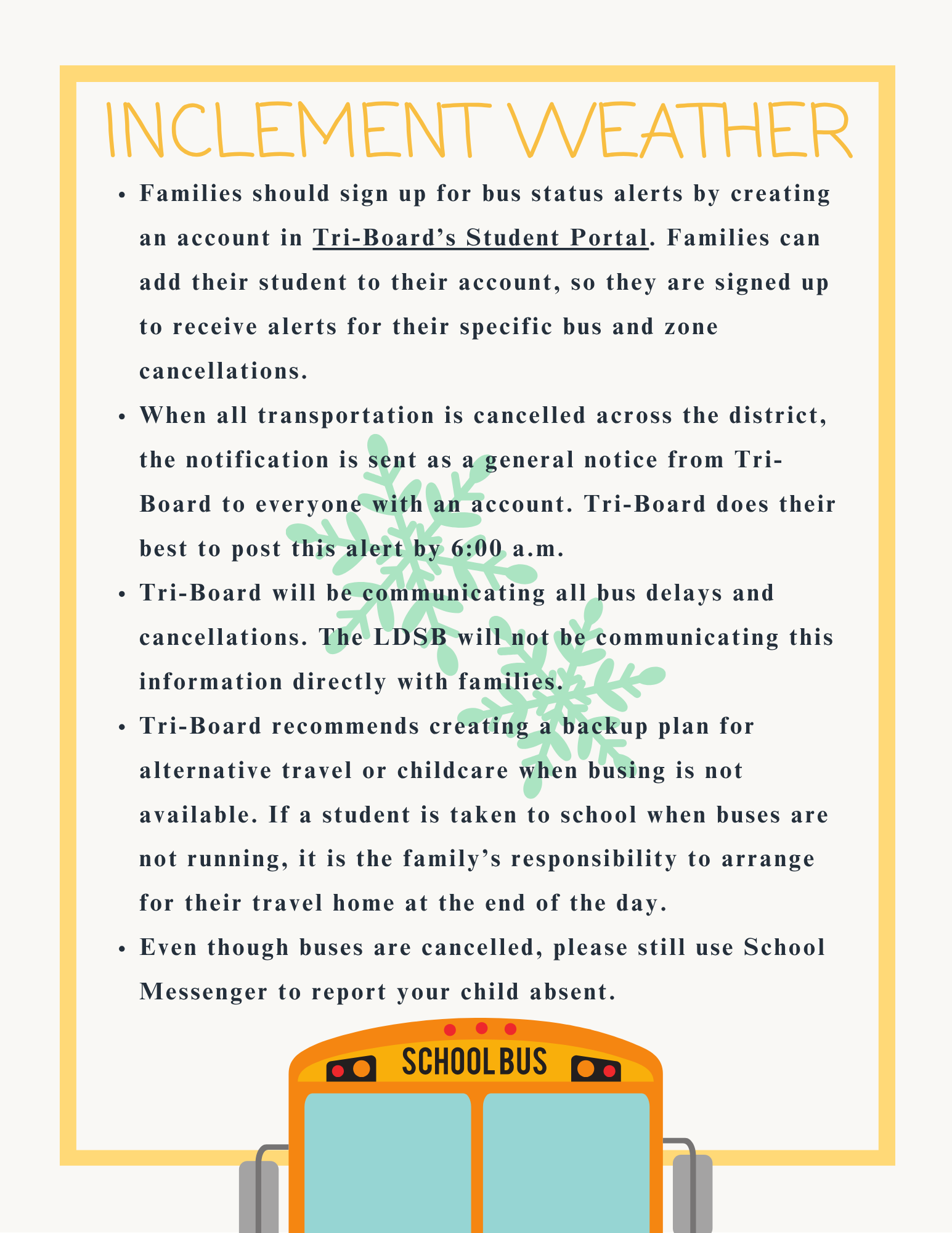 Yellow School Bus Menu