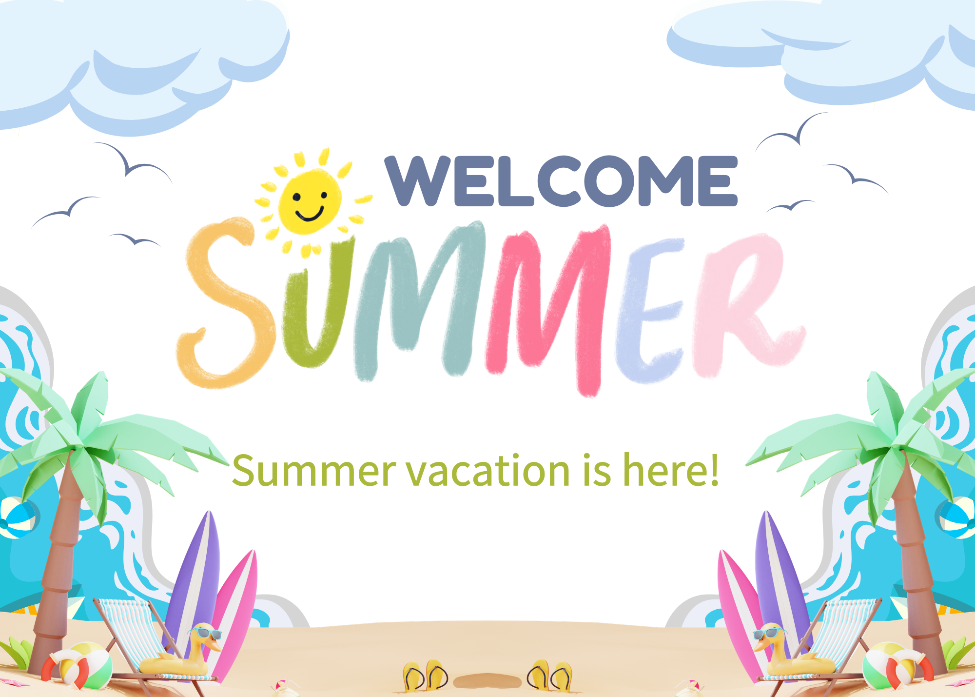 Blue & White Colorful Simple Welcome Summer Card