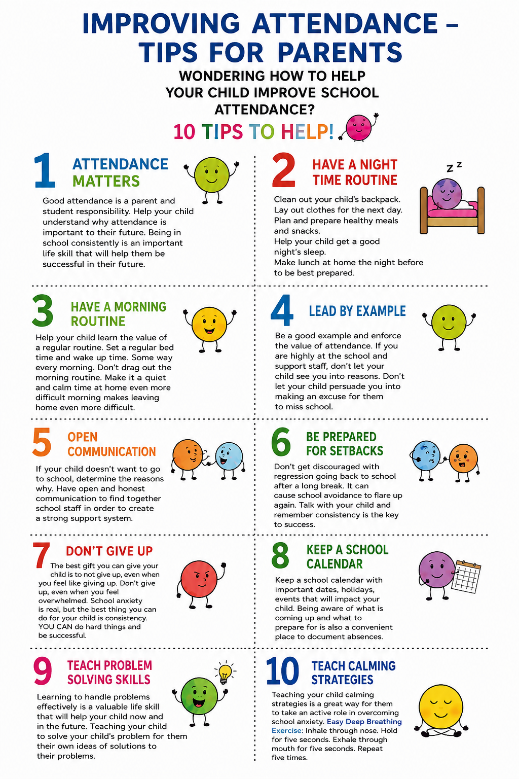 Improving Attendance Tips for Parents poster