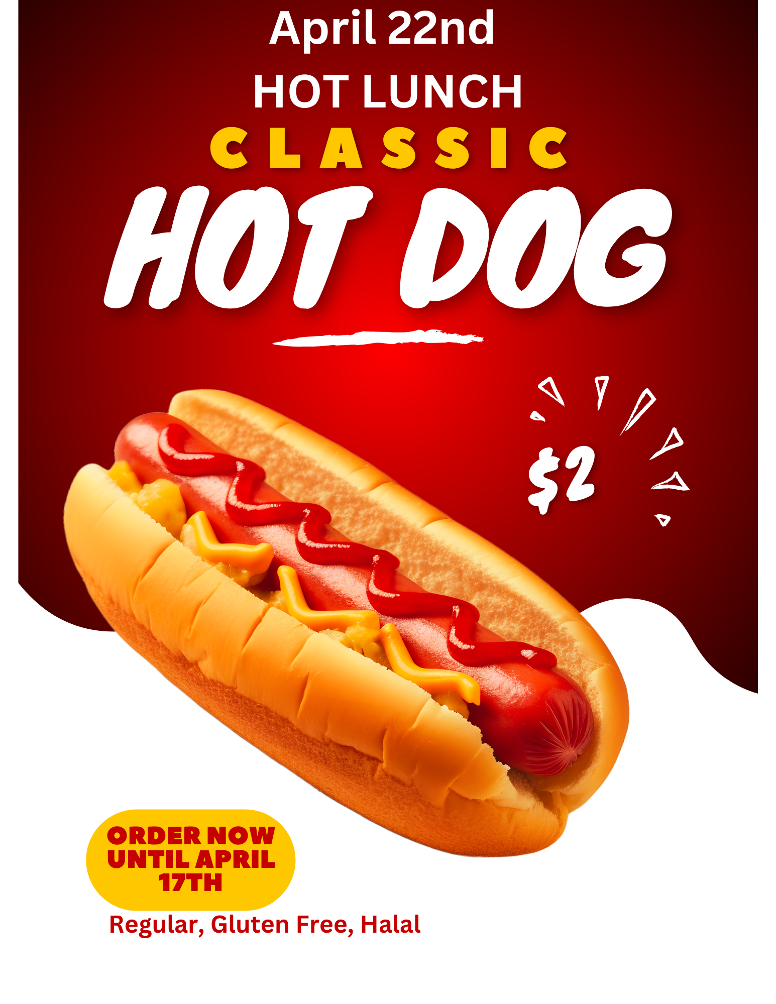 Red and Yellow Hot Dog Promotional Flyer